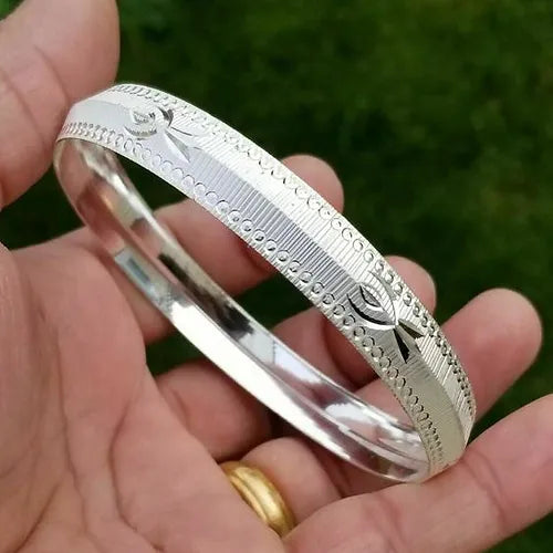 Pure Silver Laser Engraved Khanda Sikh Khalsa Kada For Men Silveradda