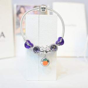 Silver Pandora For Girls | Mom With Purple Charms Bracelet For Womens
