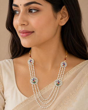 Silveradda Pure Silver Matar Mala Peacock Design Necklace