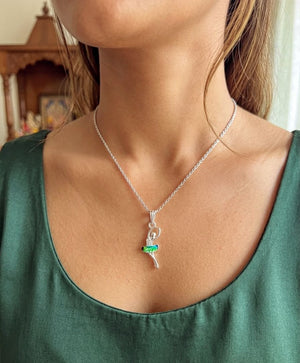 Sterling Silver Ballerina Pendant - Elegant Green Enamel | Silveradda