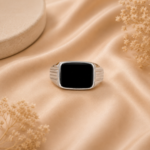 Stylish Black Stone 925 Silver Ring for Men