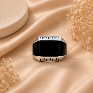 Stylish Black Versace Design Silver Ring for Men