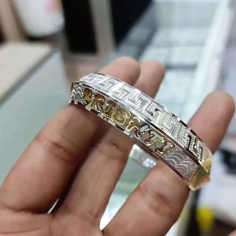 V-Shape CNC Gold Radium Pure Silver Kada for Men 30 gm Silveradda
