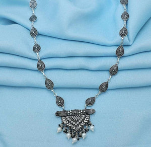 925 Oxidised Silver Necklace Leaf Design Set