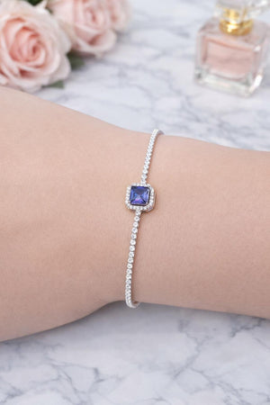 925 Sterling Silver Princess-Cut Sapphire Crystal Bracelet | Elegant Halo Tennis Bracelet Silveradda