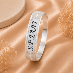 White Mina Customised name Design Pure Silver Kada 30 gm Silveradda