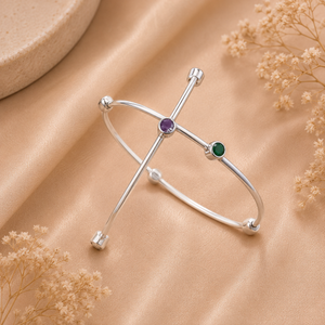 Women's Silver Bangles | Green With Red Round Stone Design Bangle Silveradda