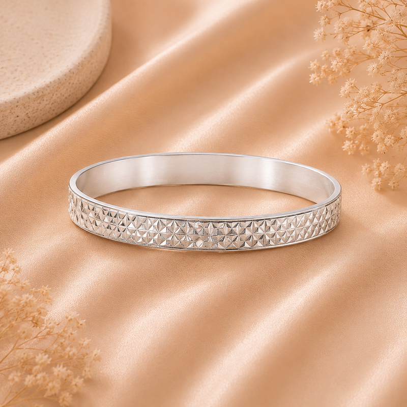 ZigZag Heavy Solid Pure Silver Kada for Men 50 gm silveradda