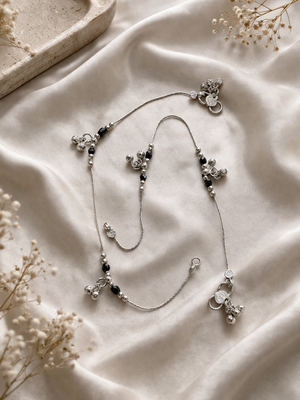 Minimal Black Bead Anklet Silver Payal for Women Silveradda