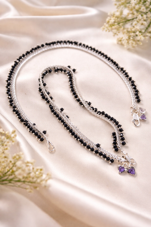 Minimal Black Bead Silver Anklet with Twin Heart Charm | Silveradda