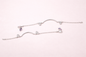 Floral Charm Curved Bar Silver Anklet for Women Silveradda