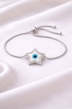 Evil Eye Star Charm 925 Sterling Silver Bracelet for Women | Adjustable Bracelet – Silveradda