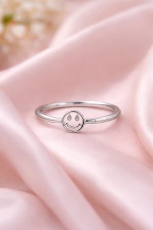 Cute Smiley Face Silver Ring with CZ Stones for Girls | Silveradda