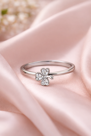 Lucky Clover Heart Silver Ring for Women | Minimal CZ Ring | Silveradda
