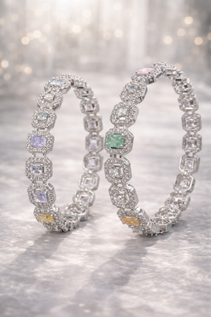 925 Premium Silver Bangle for Women with Multicolor Square Stones | Elegant Look – Silveradda