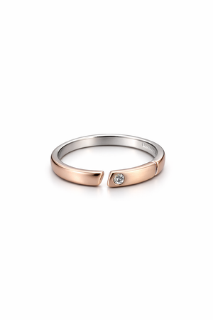 Rose Gold Plated 925 Sterling Silver Open Band Ring with Solitaire Stone
