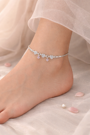 Heart Charm Silver Anklet for Women | Stylish Payal | Silveradda