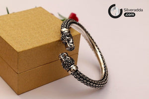 Lion Face Silver Kada for Men – 925 Sterling Silver Bracelet Silveradda