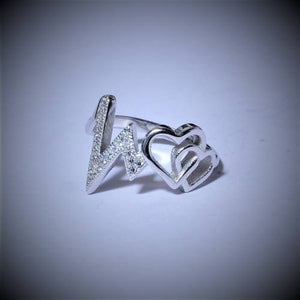 Double heart with heart beat sterling silver ring for girls