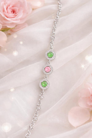 Green & Pink Radiance Silver Bracelet | Silveradda