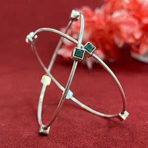 Girlish Silver Bangles | Red,Green,White Round Stone Design Silveradda