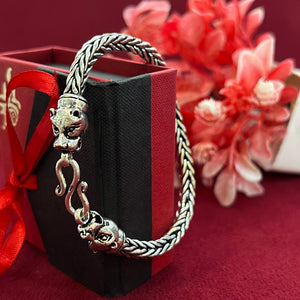Silver Bracelet For Men | Silver Tiger Face Bracelet | Men's Oxidised Bracelet
