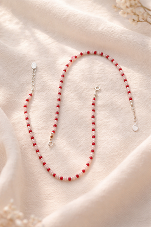 Elegant Silver Red White Beads Anklet for Women | Silveradda