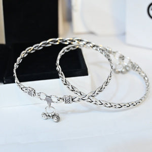 Silver Twisted Ankle Leg Kada For Womens | 925 Silver Leg Kada
