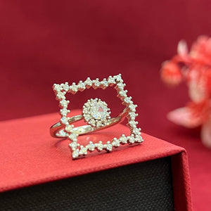Girlish Silver Ring Design | Square With Middle Round Stone Ring