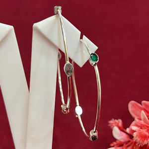 Girlish Silver Bangles | Green With White Stone Design Bangle Silveradda