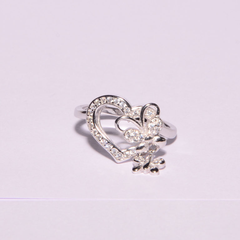 Silver Heart Shape Ring With White Diamond