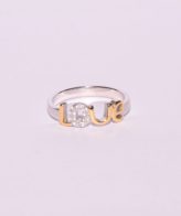 Silver Love ring with golden polished