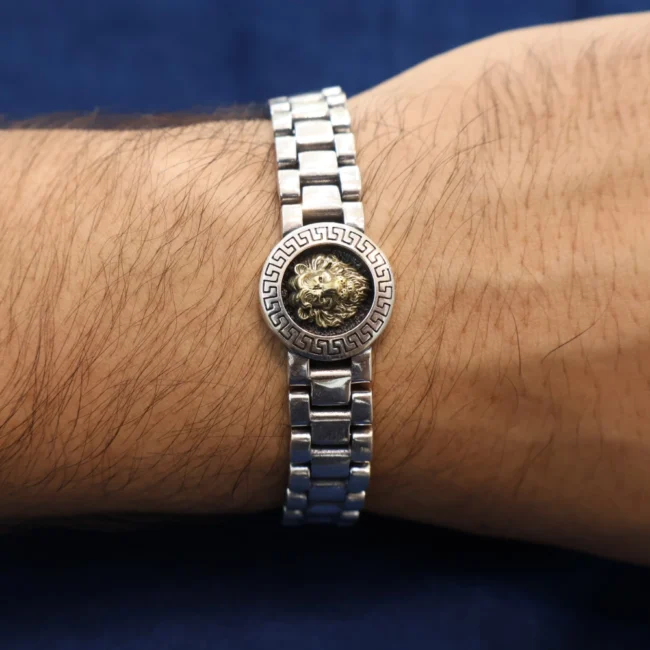 925 Silver Lion Chain Bracelet for Men | Bold Statement Bracelet by Silveradda