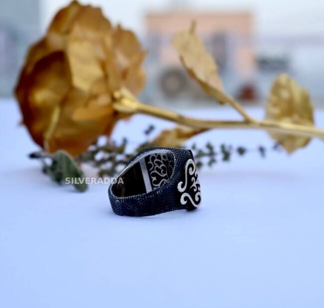 Elegant OM Design Black 925 Silver Ring for Men