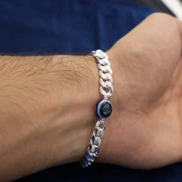 Evil eye silver bracelet for men