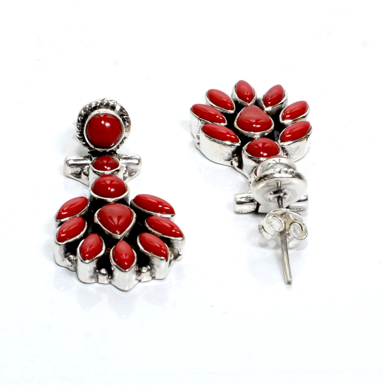 KALIFANO | Red Coral Navajo USA Native Made 925 Silver Earrings