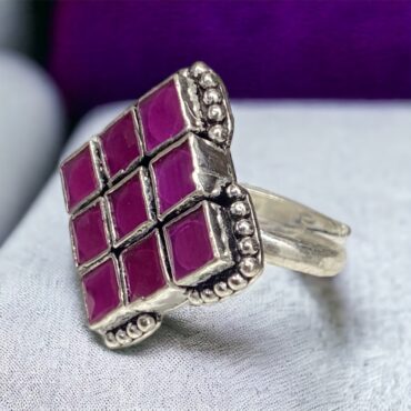 Pink Stone Silver Ring For Women's | 925 Silver Square Ring | Silveradda