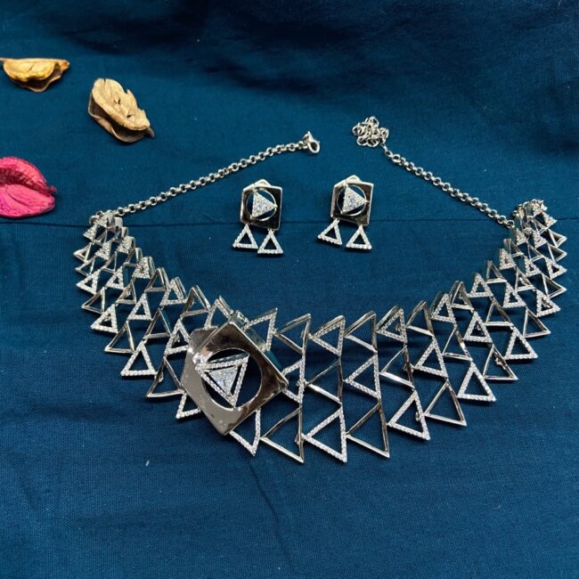 Silver Diamond Necklace For Women | 925 Silver Choker Set | Silveradda