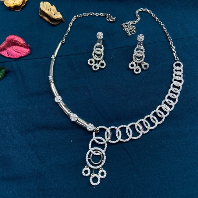 Silver Diamond Necklace For Women | 925 Silver Necklace Set | Silveradda