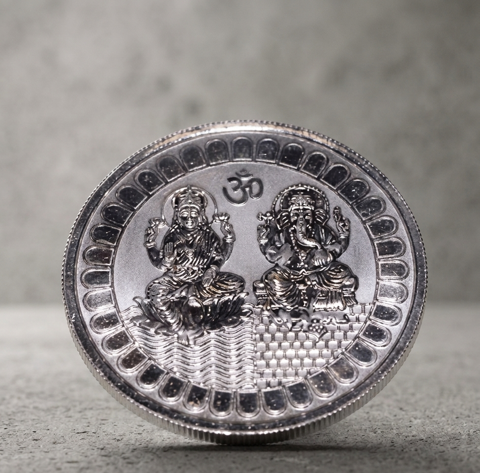 Silver Laxmi Ganesh Blessing Coin 50 Gram | Silveradda