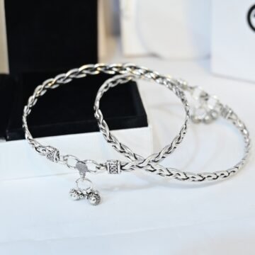 Silver Twisted Ankle Leg Kada For Womens | 925 Silver Leg Kada