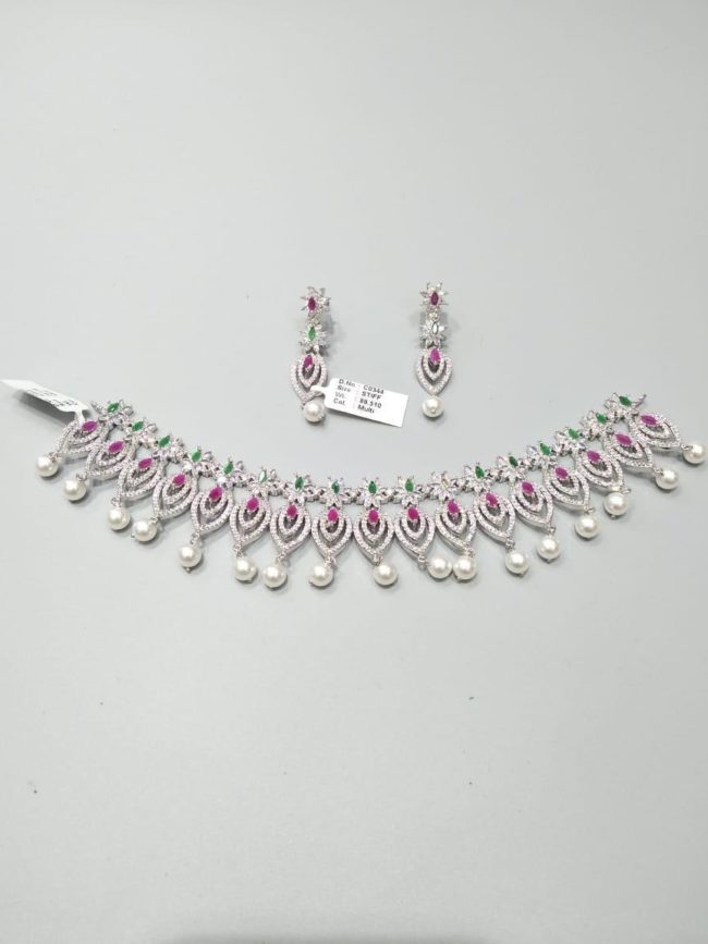 silver earring necklace set for women