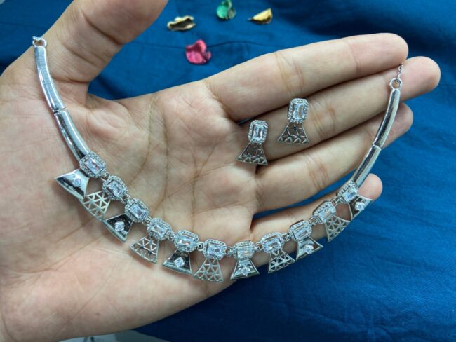 Silver Diamond Necklace For Women | 925 Sterling Silver Platinum Finish | Silveradda