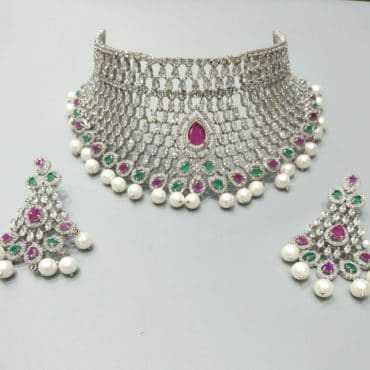 silver eariring necklace set for women