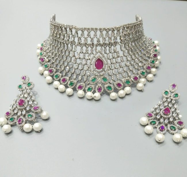 silver eariring necklace set for women
