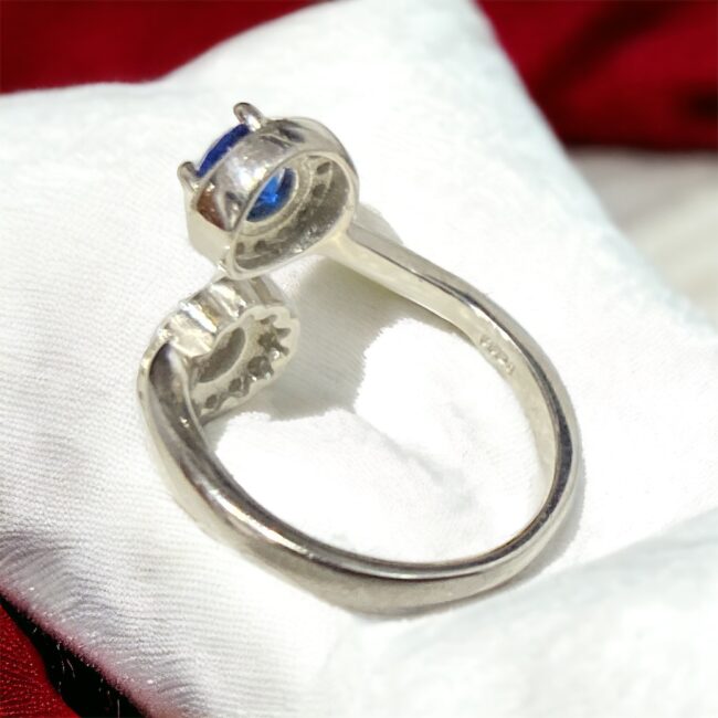 Blue Stone Silver Ring For Women's | 925 Silver Flower Adjustable Ring | Silveradda
