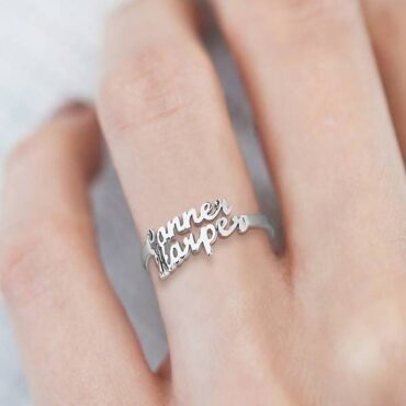 Silver two name ring