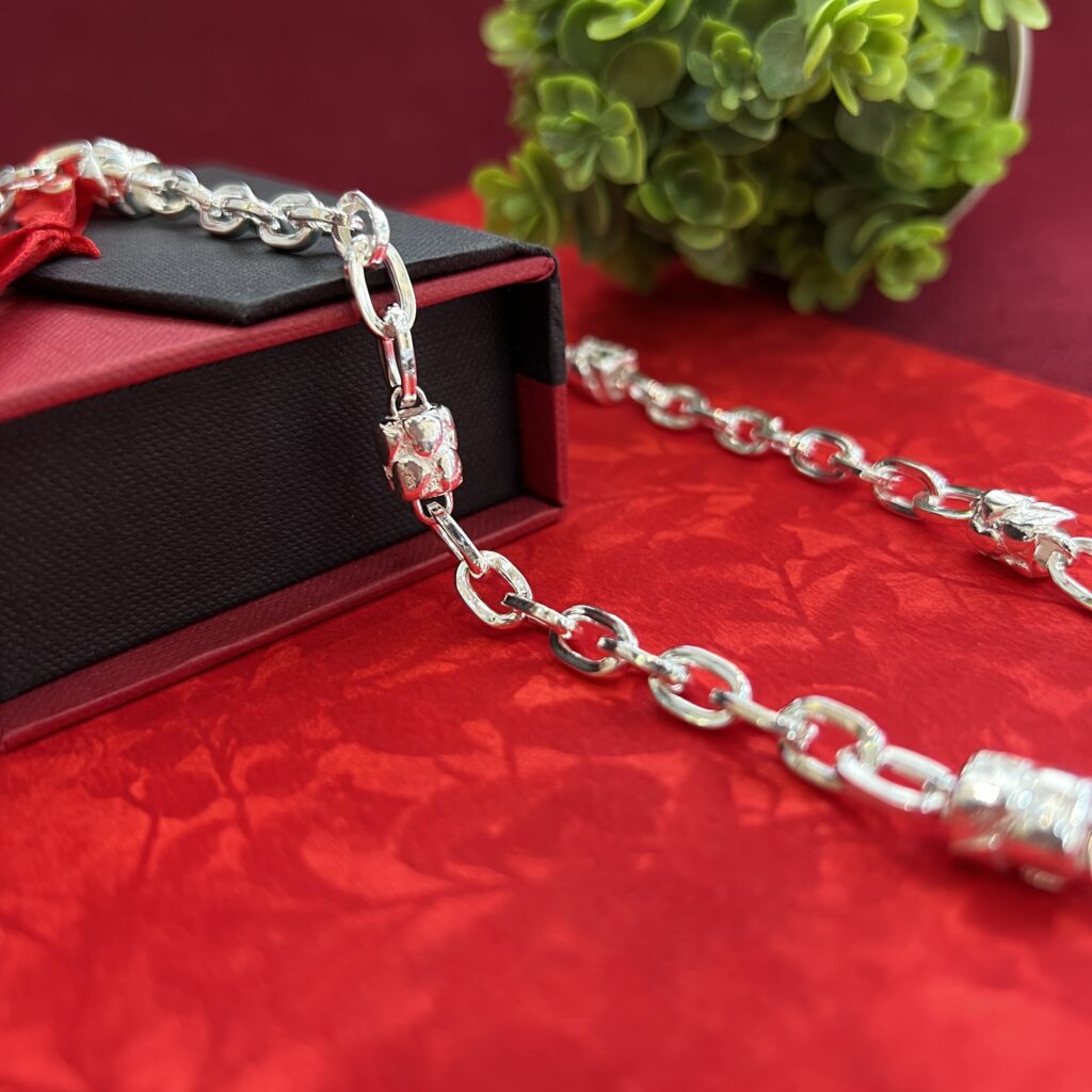 Sterling Silver Hollow Curve With Stud Chain 20 Inches For Men & Boys