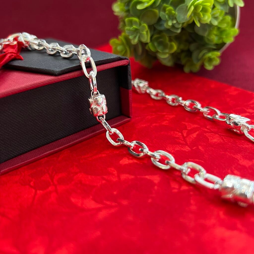 Sterling Silver Hollow Curve With Stud Chain 20 Inches For Men & Boys