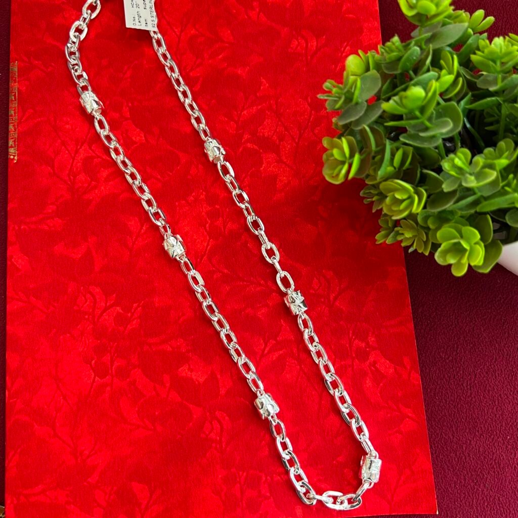 Sterling Silver Hollow Curve With Stud Chain 20 Inches For Men & Boys